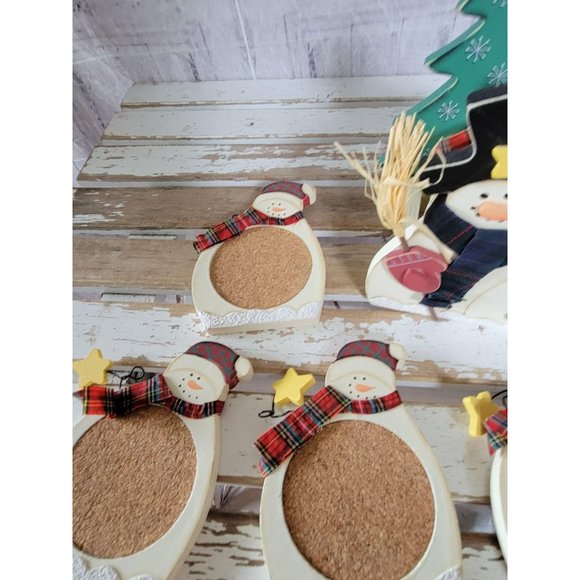 Folk art snowman Christmas coaster set decor count - Picture 5 of 7